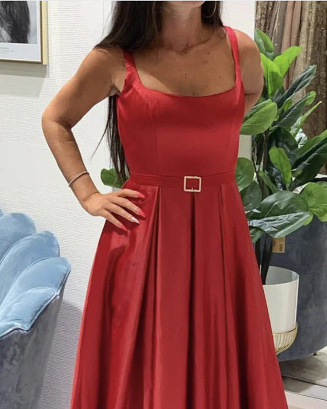 A-line Spaghetti Straps Satin Long Bridesmaid Dresses Prom Dresses